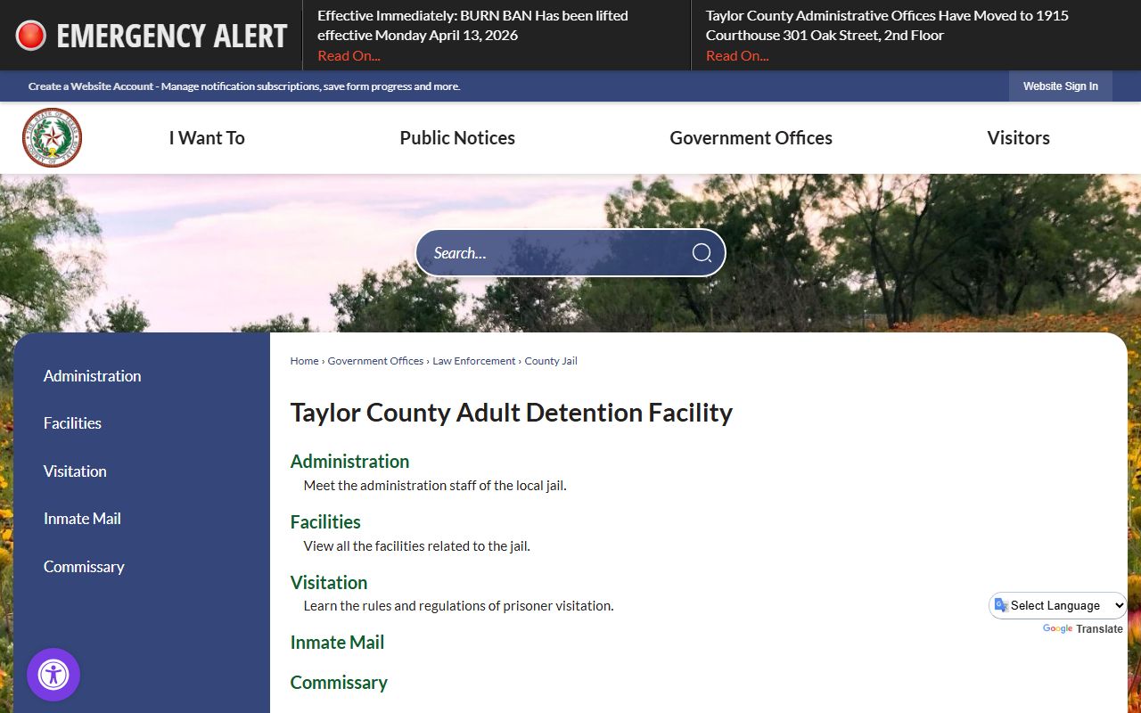 Taylor County Adult Detention Center jail information hub
