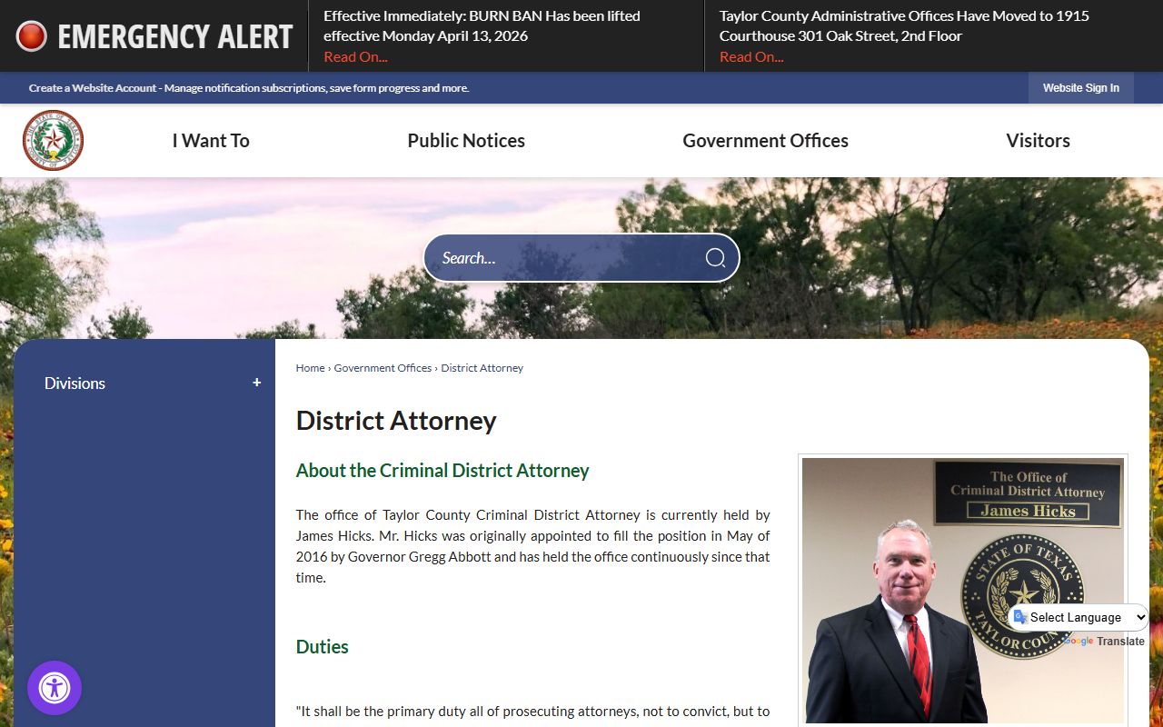 Taylor County Criminal District Attorney court records after arrest source