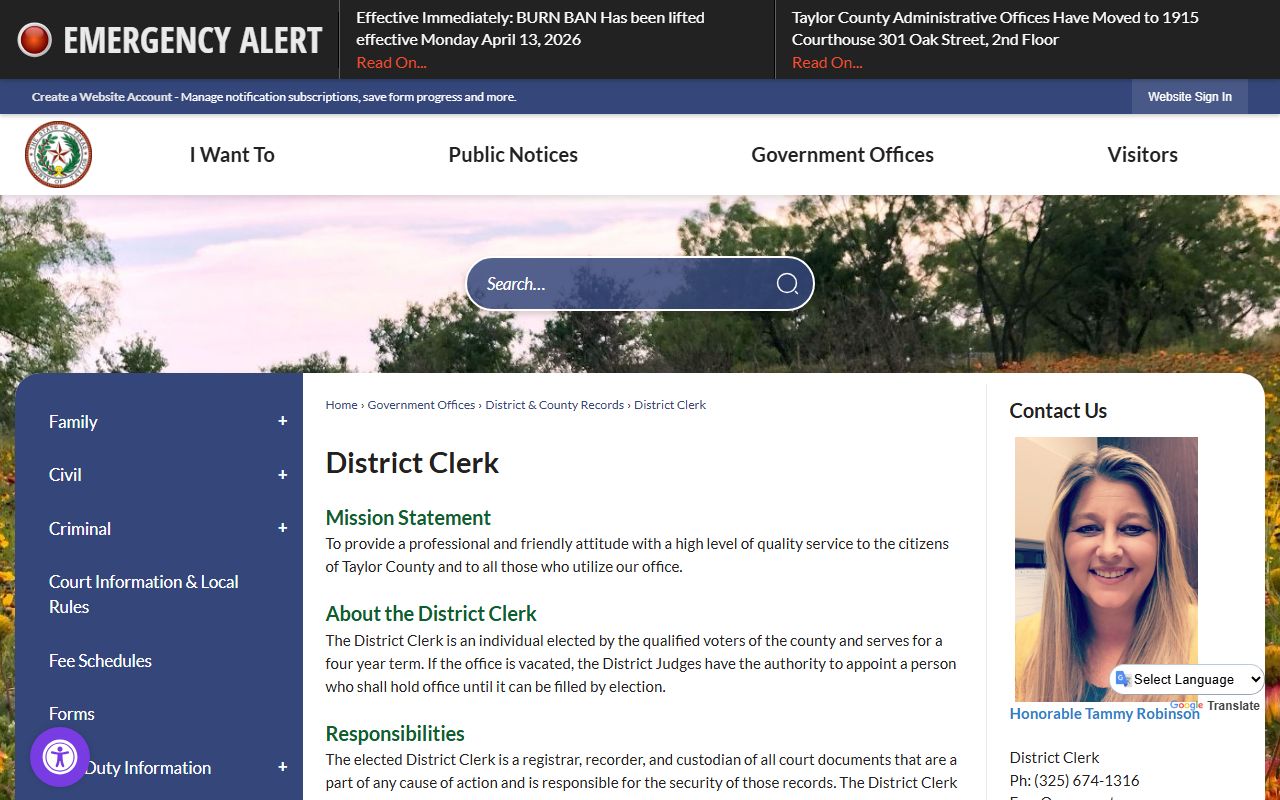 Taylor County District Clerk court record custodian page